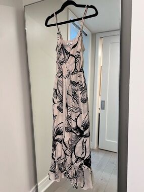 Parker Cream & Black Silk Floral Print Maxi Dress